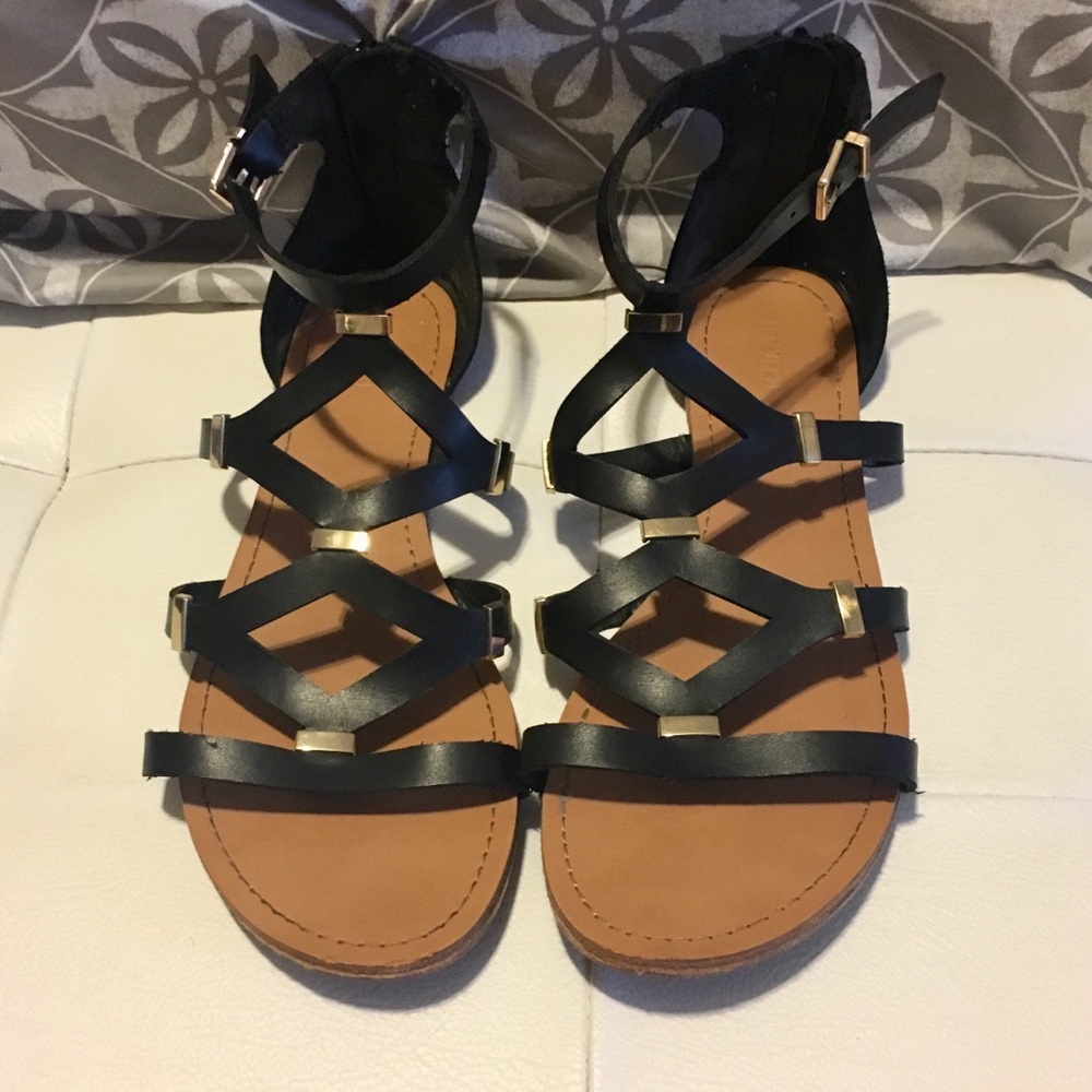 Forever 21 Black and Gold Gladiator Sandals